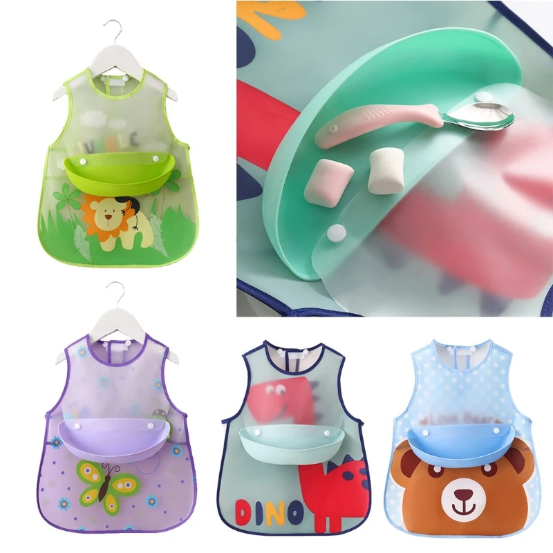 

Детские регулируемые Слюнявчики с карманом Пластик Водонепроницаемый кормления халат мультяшный фартук прокладочная салфетка для младен...
