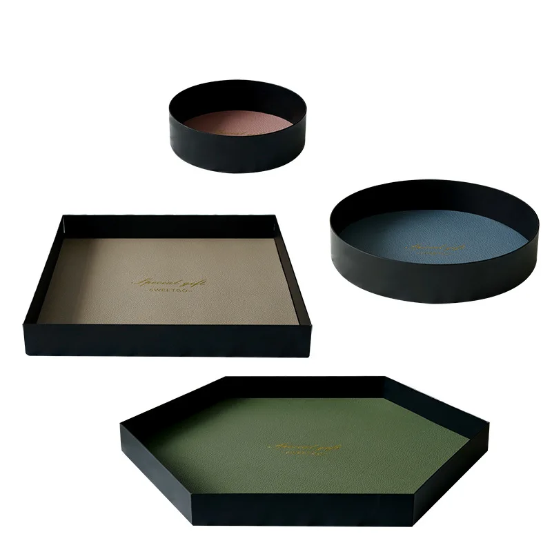 

Morandi style storage tray shallow mouth tray leather Tray Jewelry Display Tray desktop finishing storage