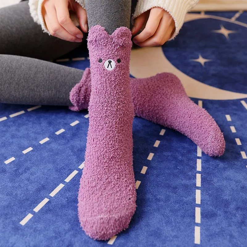 

Рождественские носки-тапочки, однотонные, уютные носки, женские, зимние, теплые, для сна, для дома, пушистые, из кораллового флиса, толстые хл...