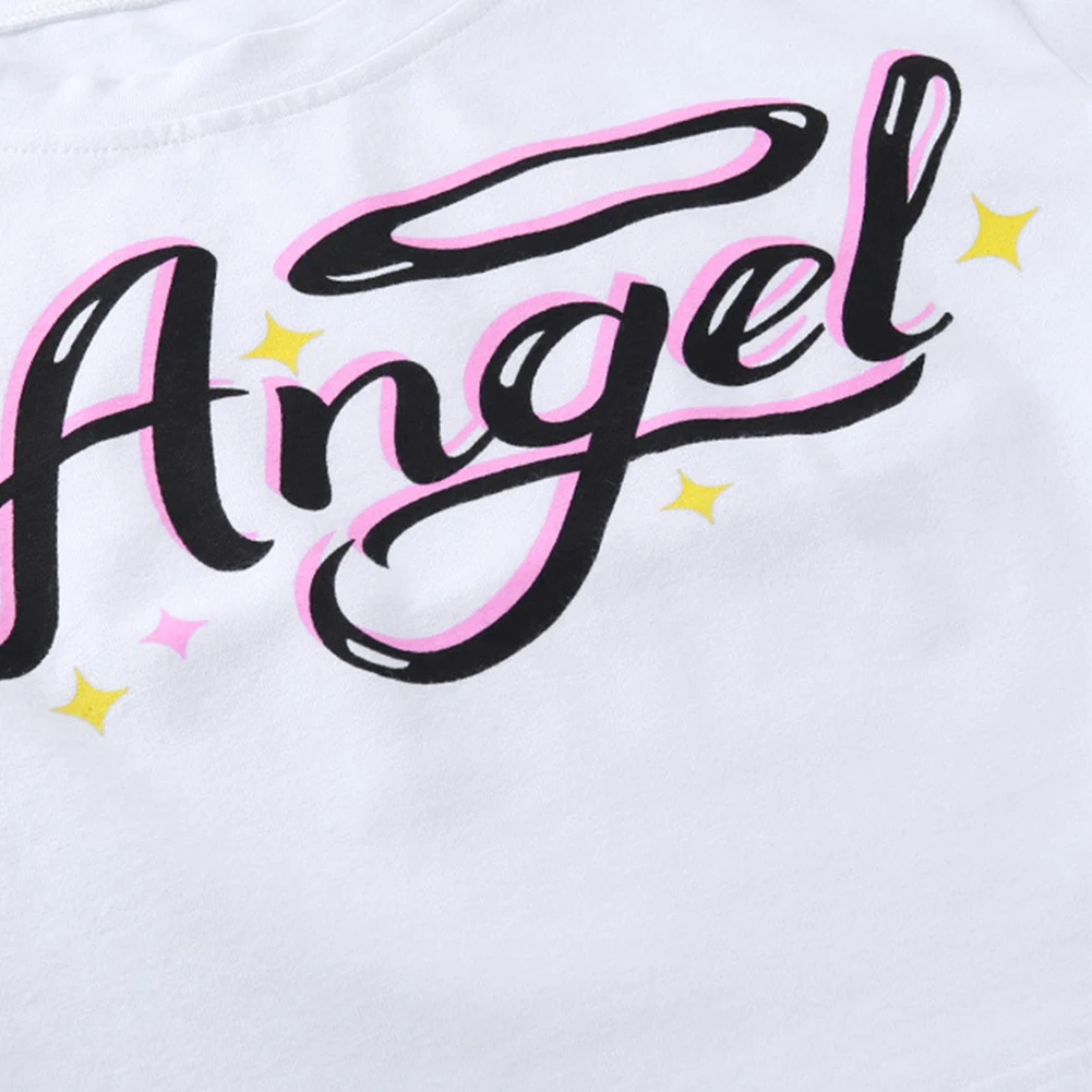 

Women Short Sleeve Letter Print Crop Top Summer Fashion Round Neck T-shirt