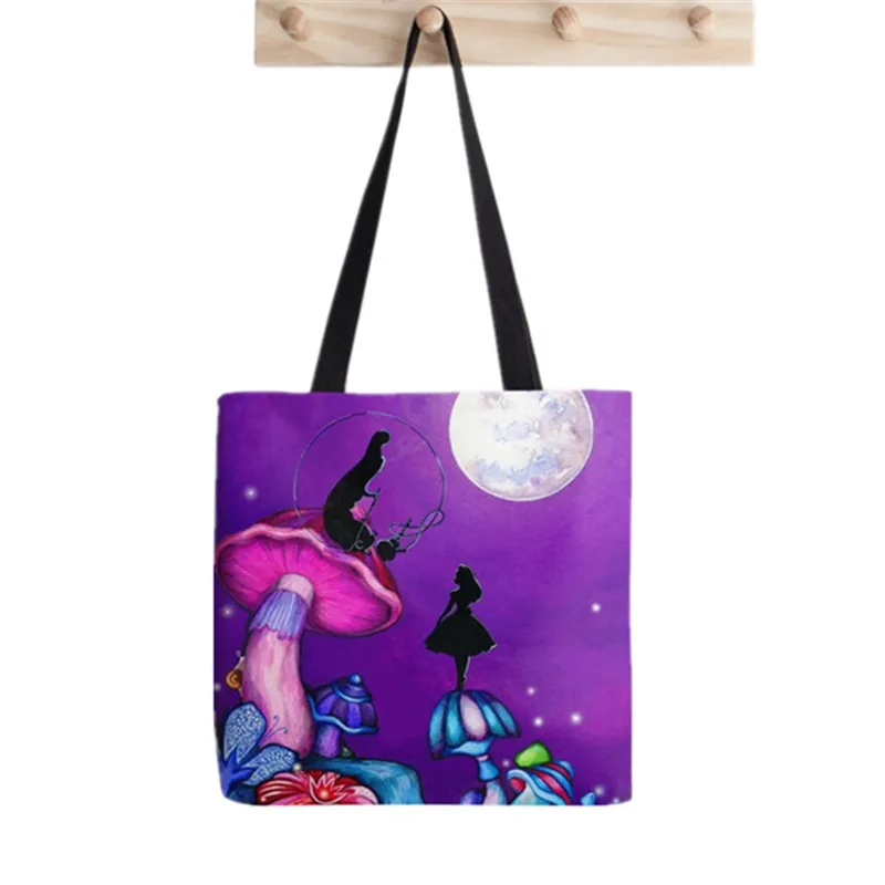 2021 Shopper Alice in Wonderland Printed Tote Bag women Harajuku shopper handbag girl Shoulder shopping bag Lady Canvas Bag images - 6