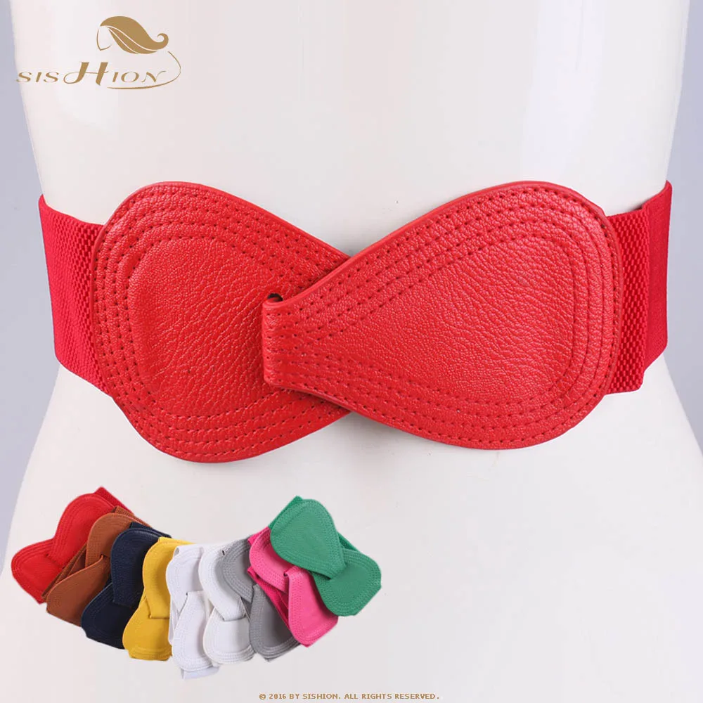 2022 Fashion Red elastic waistband wide belt ladies black elastic bow waistbands for women SP0361
