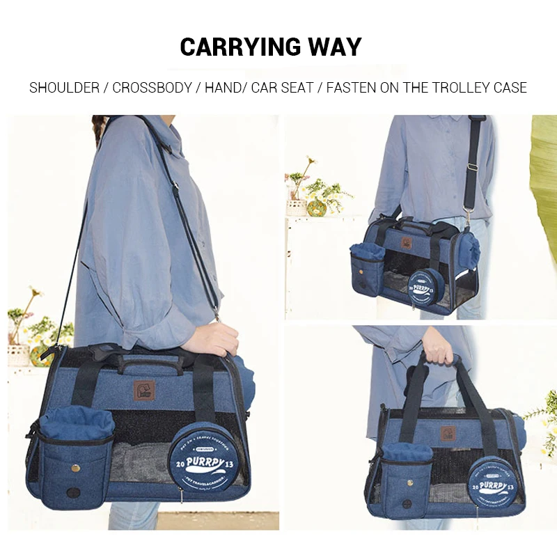 

Travel Carrier for Cat Portable Foldable Dog Carrier Airline Approved Dog Bag for Small Dog Cat Sling with Training Bag and Bowl