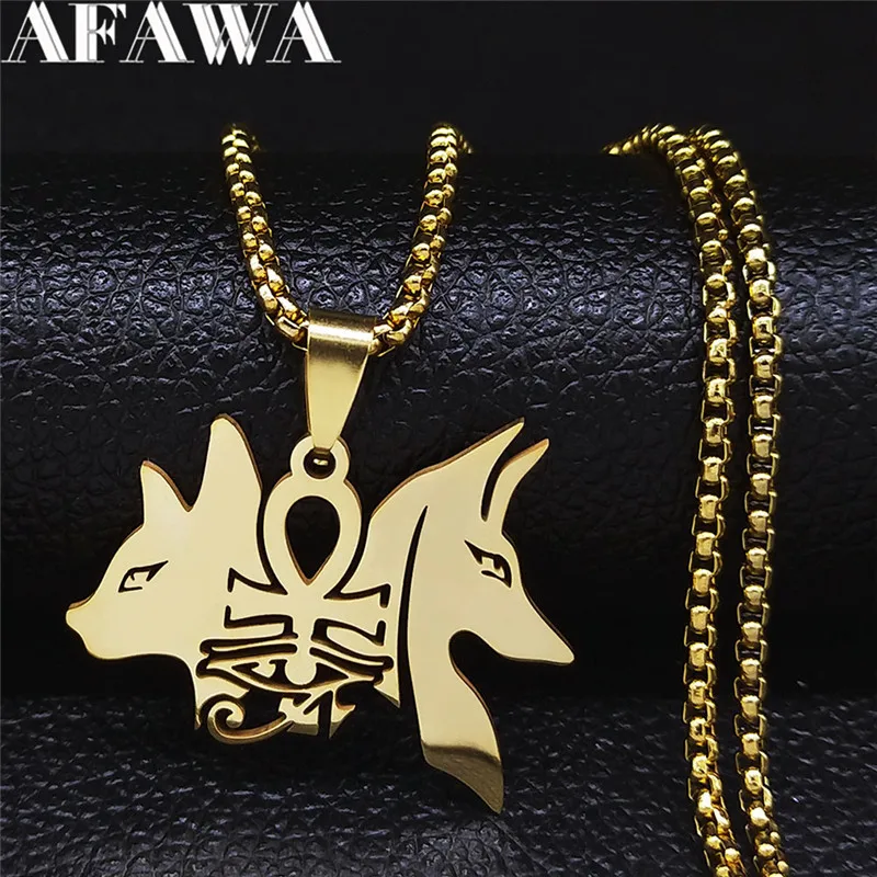 

2022 Stainless Steel Dog Cat Egyptian Ankh Cross Long Necklace for Women/Men Gold Color Necklace Jewelry collier homme N4436S02