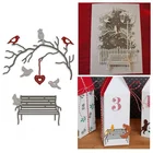 Crazyclown Парковая лавка с изображением птиц на ветках в форме сердца металлический Трафаретный вырубной штамп DIY бумажные карточки для скрапбукинга трафарет для альбома подходит