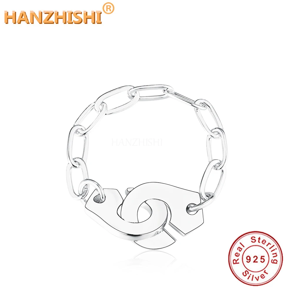 

Real 925 Sterling Silver Dainty Handcuffs Link Ring Luxury Brand Rings Silver 925 Women Simple Jewelry High Quality For Gift