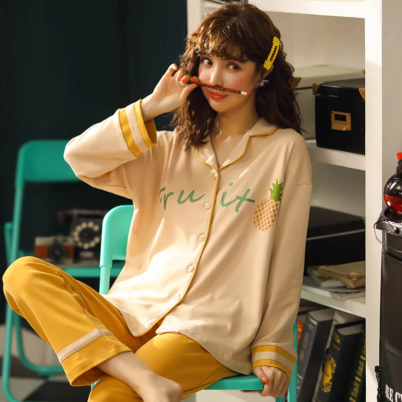 Зимние осенние пижамные комплекты мягкие женские хлопковые пижамы домашняя