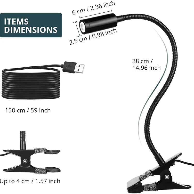 

Clipping Light LED USB Reading Light with 2 Color Modes Adjustable Light Night Household
