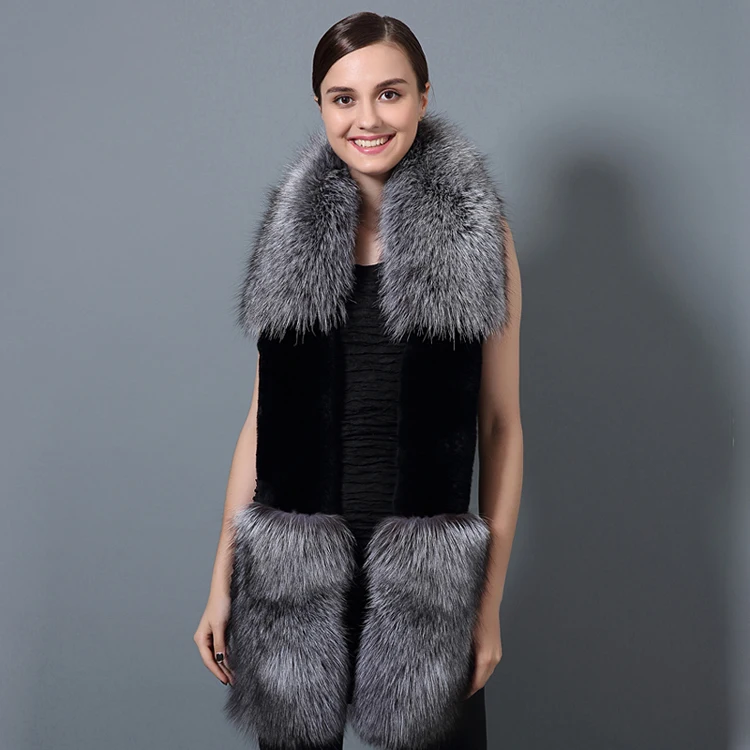 R2032 зимний женский шарф из натурального меха лисы с Настоящий мех кролика 180 см