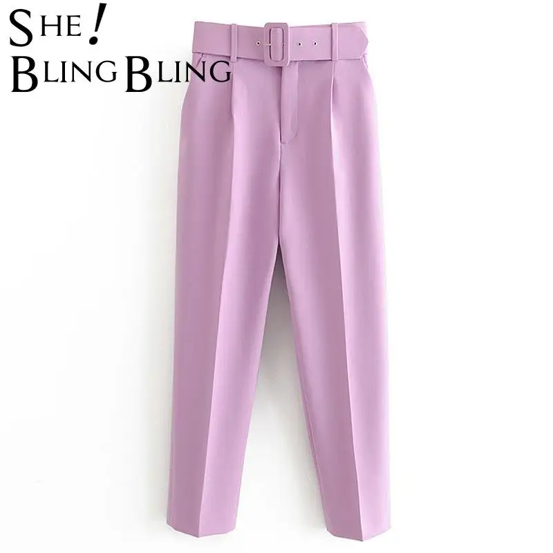 Женский офисный костюм SheBlingBling комплект из блейзера и брюк голубые брюки с поясом