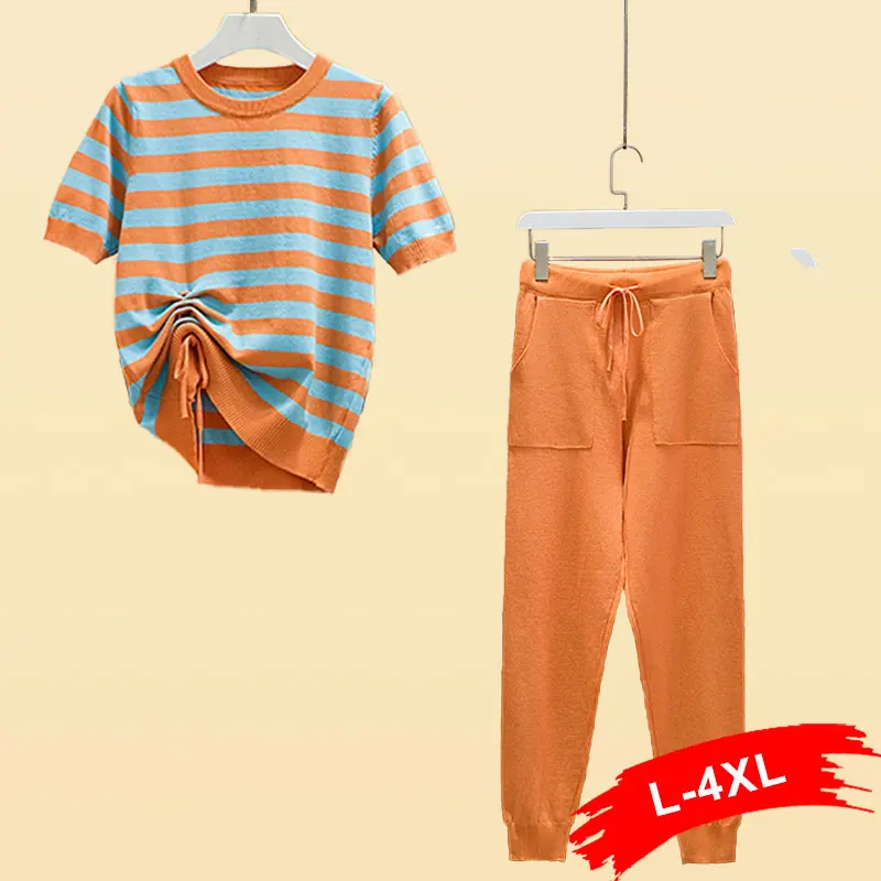 Корейские комплекты из 2 предметов размера плюс трикотажные спортивные костюмы