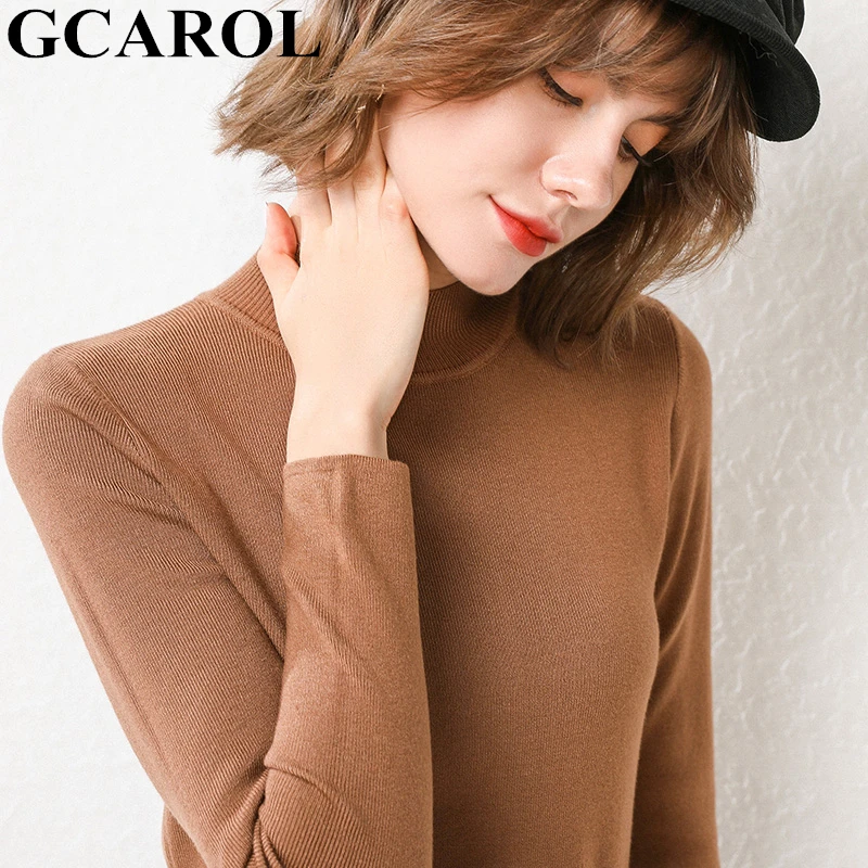 Вязаный свитер GCAROL облегающий трикотажный джемпер с высоким воротником