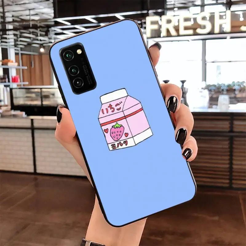 YJZFDYRM Kawaii японский клубничный молоко еда черный чехол для телефона Samsung S20 plus Ultra S6