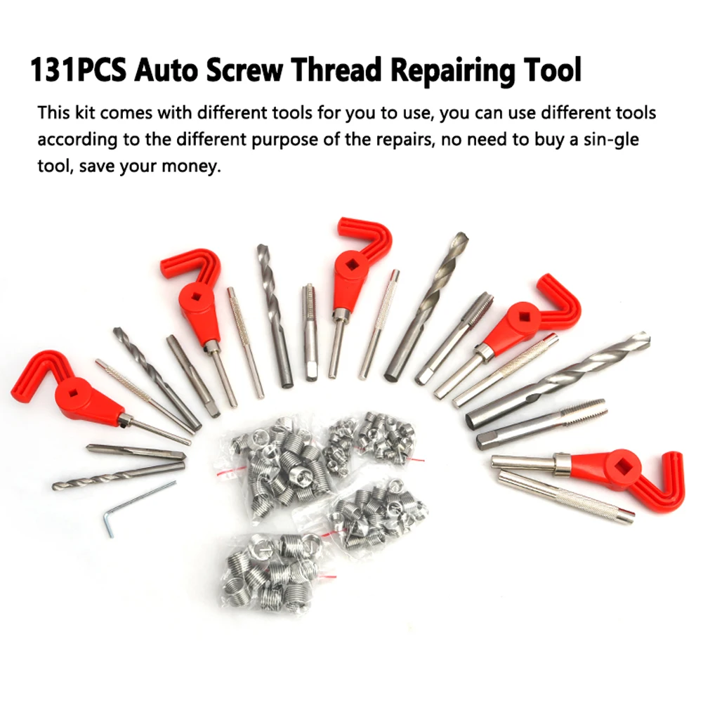 

131PCS Auto Screw Thread Repairing Tool Screw Tooth Repairing for Auto Repairing Shop Factory Car Repairing Utility Tool Set