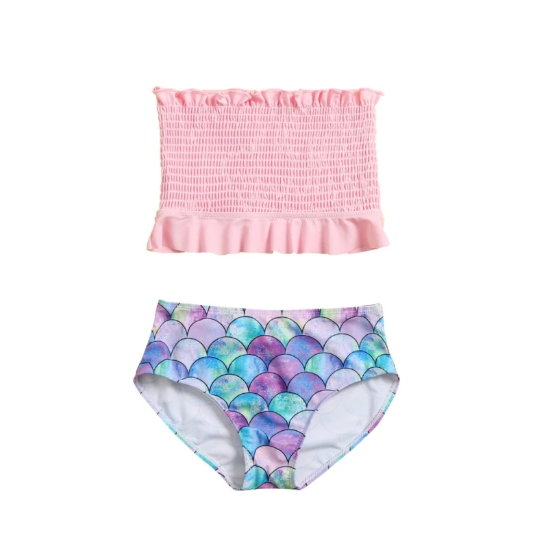 

Summer Children Girls Swimwear High Waist elastic Print Bikini Cute Beach Bathing Bikini Swimming Beachwear 2Pcs Set 5-14Y