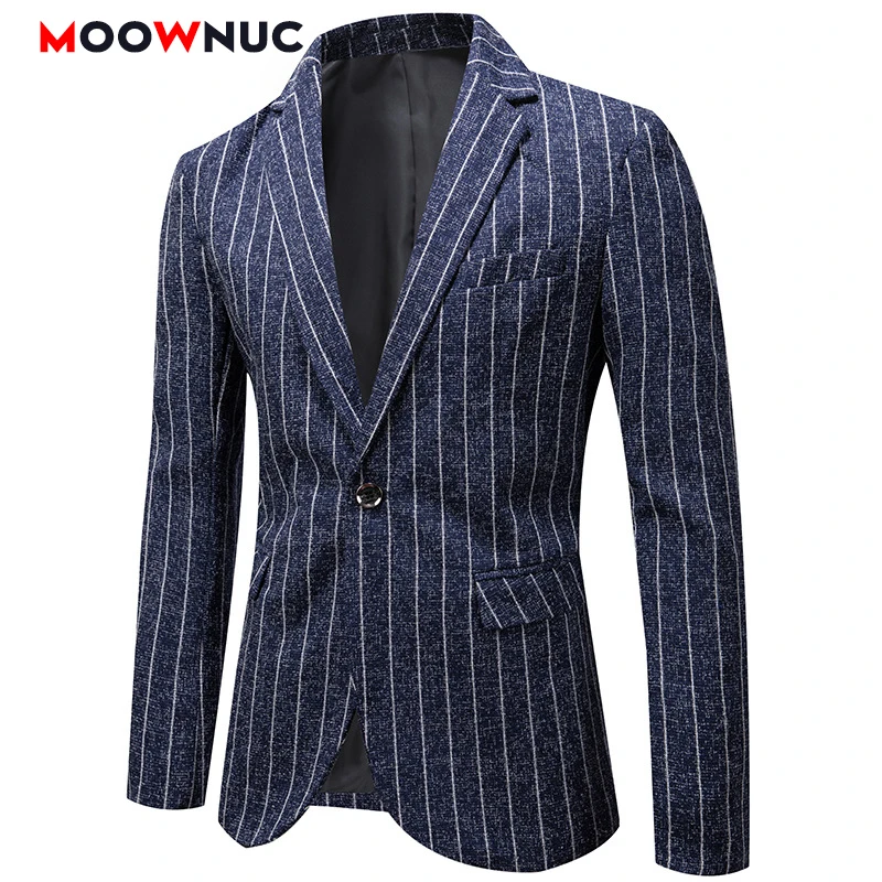 

Suit Jacket Blazers for men 2020 Fashion Coats Casual Autumn Classic style Slim Fit Striped Black Hombre MOOWNUC Groom's Clothes