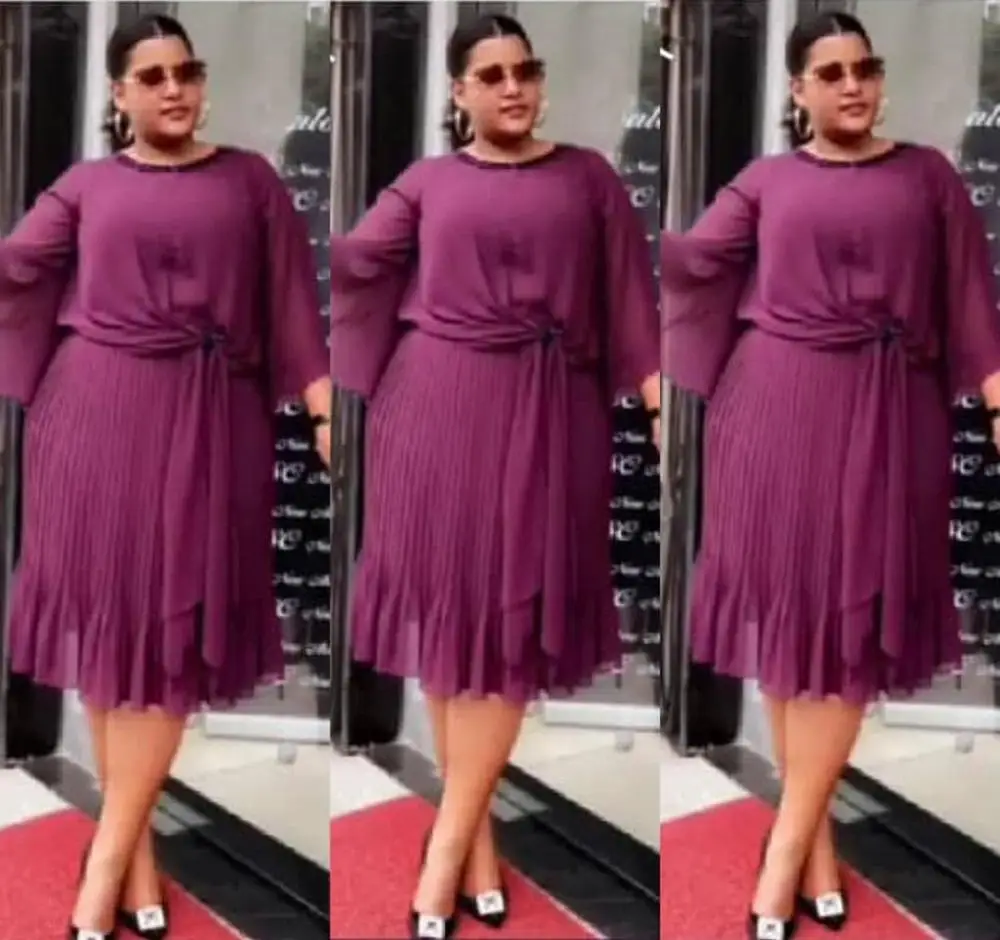 

Elegant Dashiki Dress Pleated Chiffon Bow Office Ladies African Bazin Muslim Abaya Maxi Robe Gowns Sexy Evening Party Djellaba