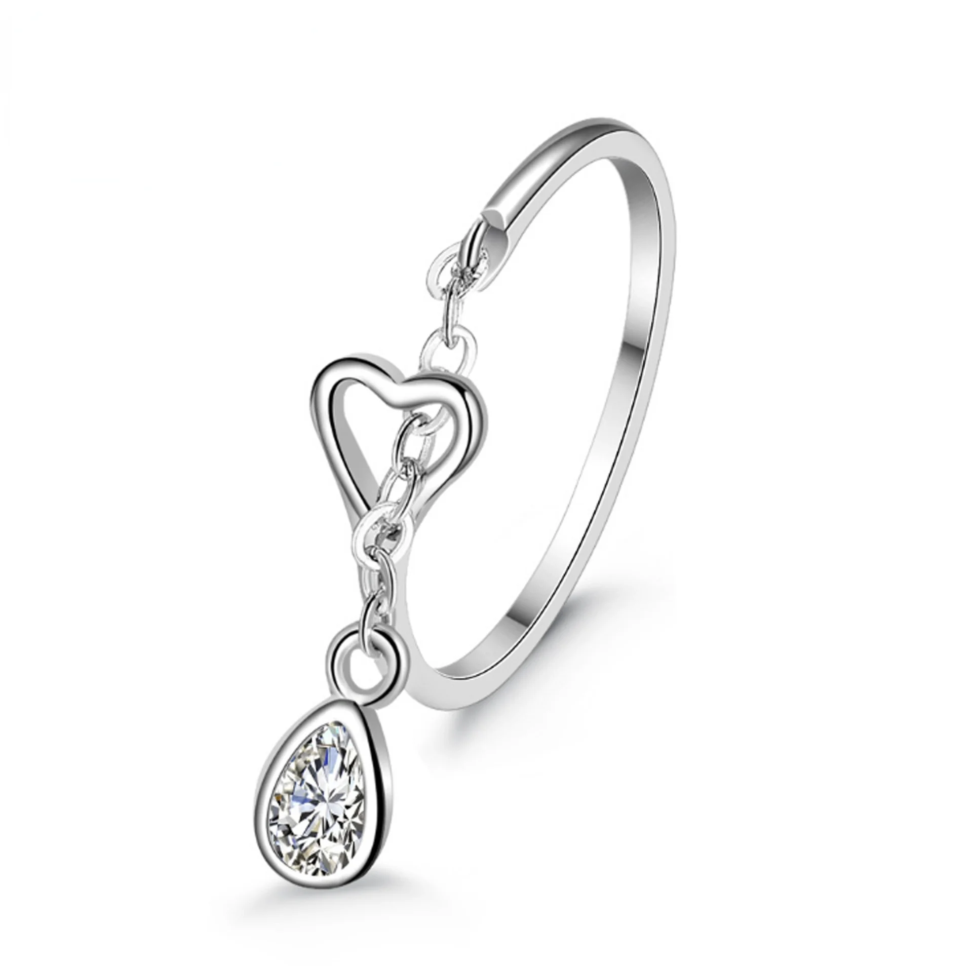 

New Korean version of diamond open woman ring ring 925 sterling silver jewelry zircon bracelet small raindrop drop ring fine