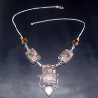 gemstonefactory jewelry big promotion unique 925 silver natural rhodochrosite honey topaz women chain necklace 46cm 202101483