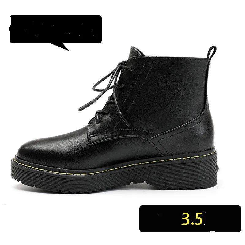 Женские ботинки на шнуровке плоской подошве байкерские черные женская обувь