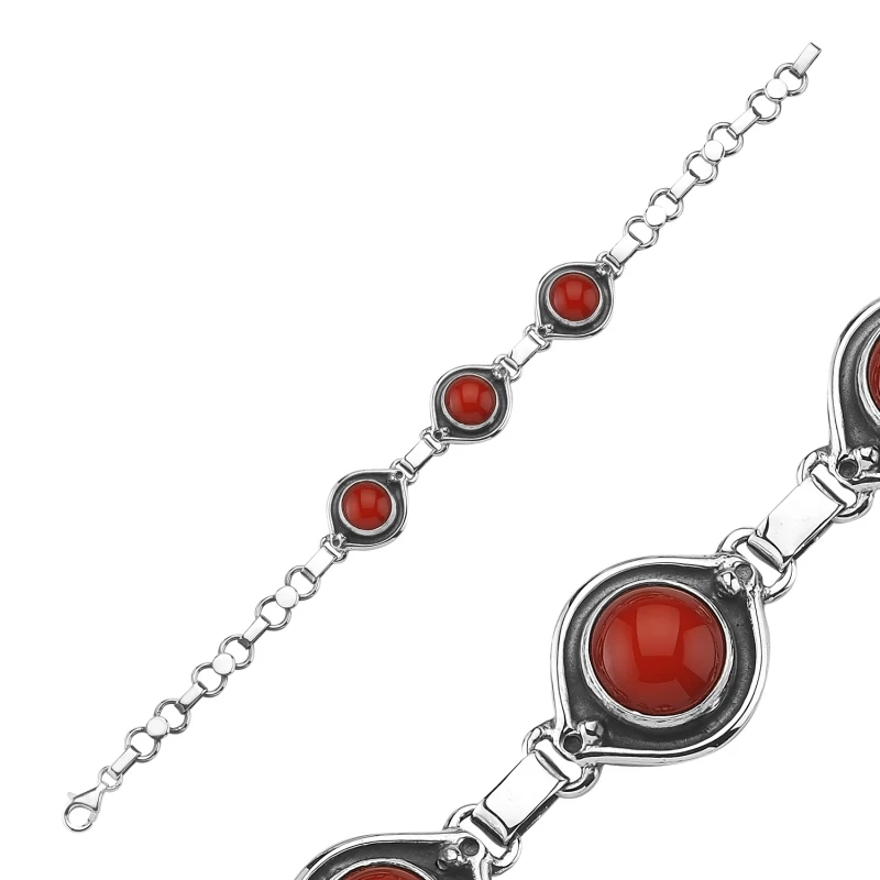 

Silverlina Silver Coral Stone Handwork Bracelet