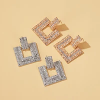 new gold color earrings for women crystals stone trendy square geometric stud statement earrings fashion party jewelry gift