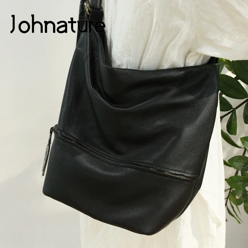 

Женская простая сумка из натуральной воловьей кожи Johnature, большая сумка через плечо из натуральной кожи, универсальная сумка-мессенджер на ...