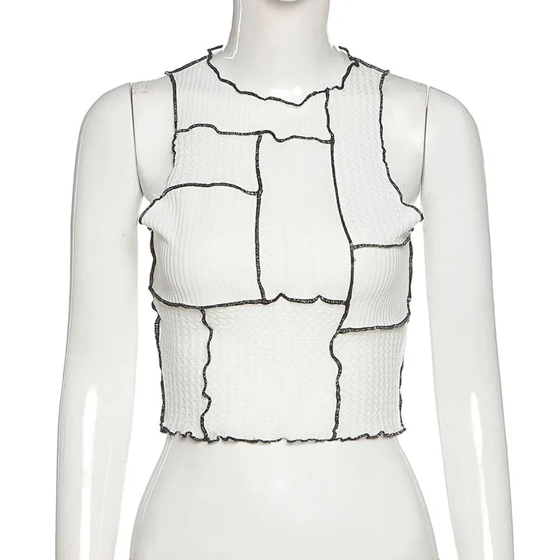 

2021 spring and autumn fashion women's new round neck wooden ears navel slim slimming bottoming vest