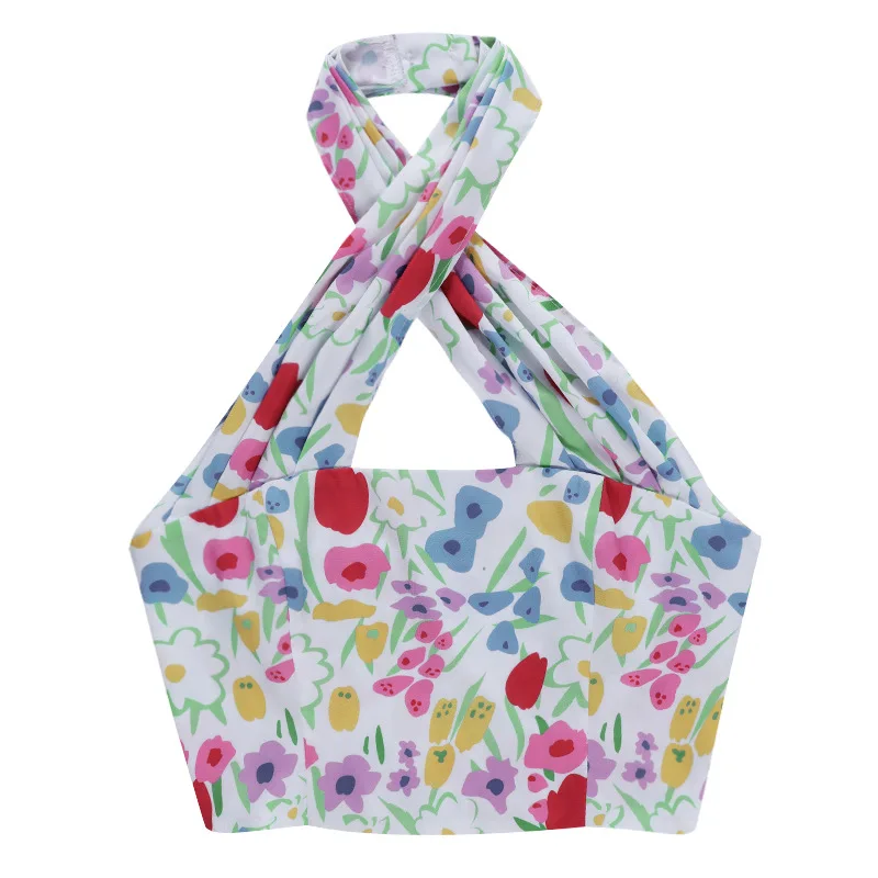 

Summer Print Off Shoulder Crop Top Women Sleeveless Halter Fashion Camis Sexy Streetwear Slim Short Tops Female 2021