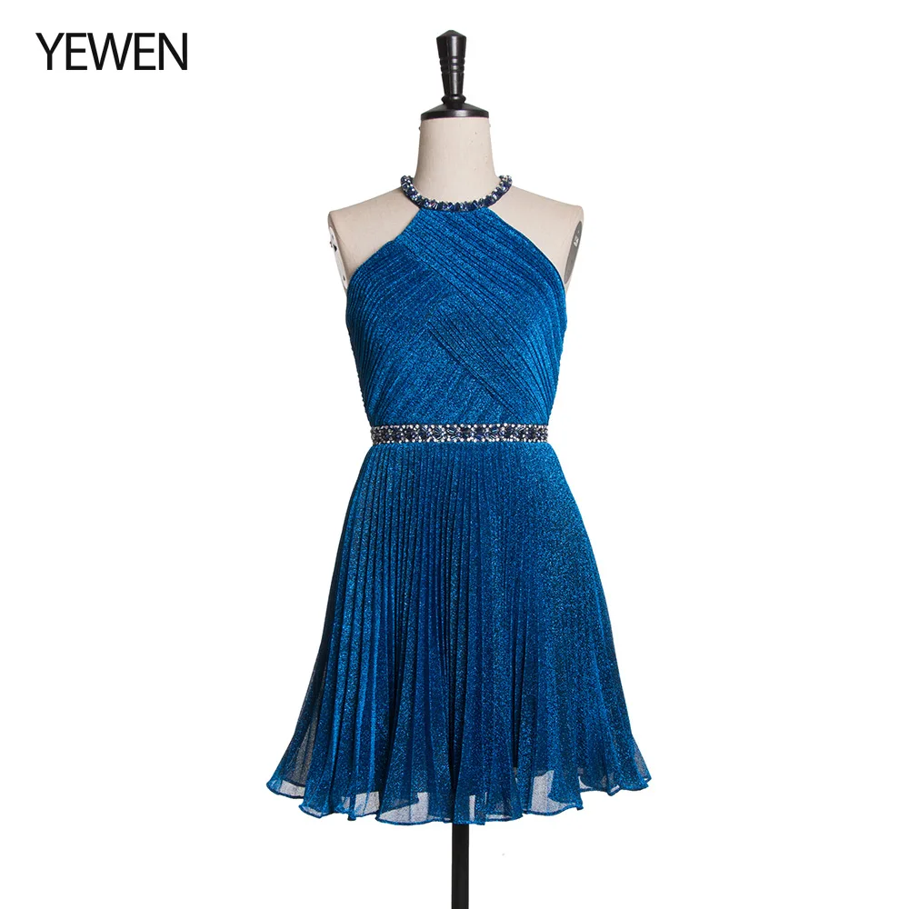 Королевский синий розовый вышитое бисером вечернее платье 2019 плиссированные