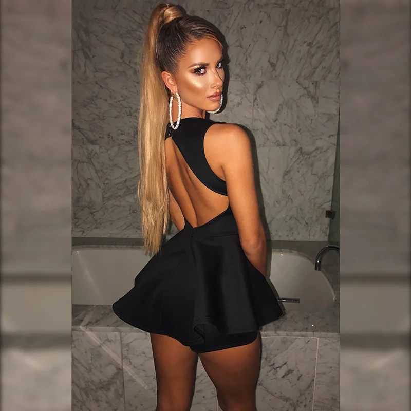 

new mini dresses for women summer 2021 V-Neck Wave Cut Bud Solid black party dress Sleeveless Pullover