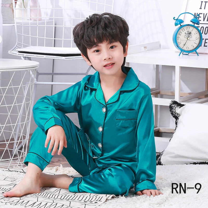 Рождественские детские пижамные комплекты Осенняя шелковая одежда для сна с