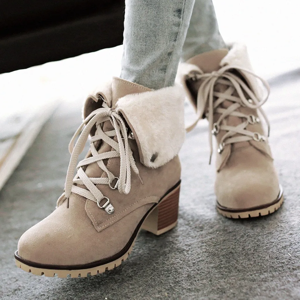Женские замшевые ботинки с круглым носком Однотонные теплые зимние на