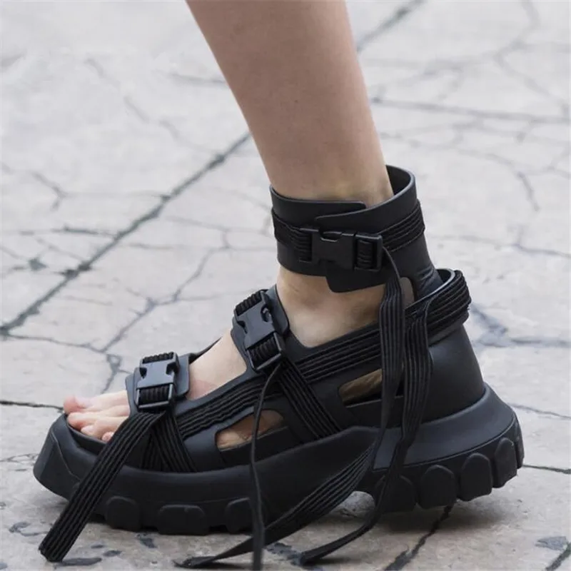 

High Tops Summer Sandals Women Platform Creepers 6CM Heel Wedge Shoes Woman Ankle Strap Sandalias Mujer Sneakers