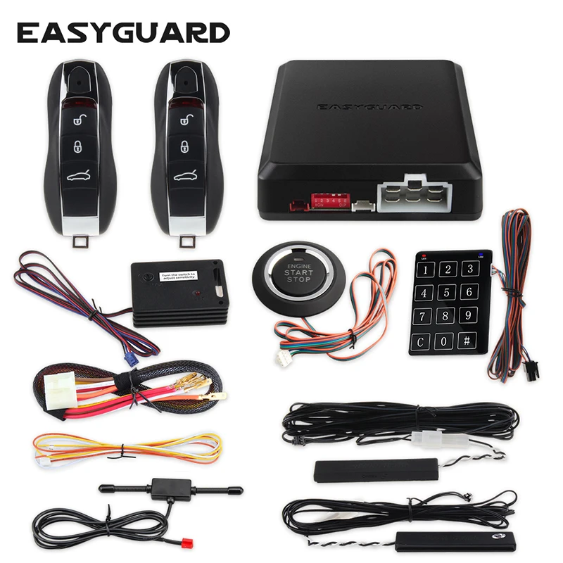 Система автосигнализации Easyguard PKE, бесключевая система, дистанционный запуск, кнопка остановки, Пуск, ввод паролей, дистанционный спуск багажника, защита от ударов
