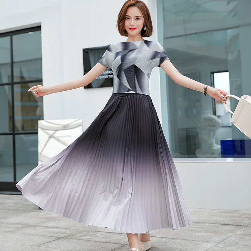 

Плиссированная юбка MIYAKE, свободная юбка с градиентом ручной работы, летняя юбка средней длины с принтом, Upe Faldas Falda Saia, 2020