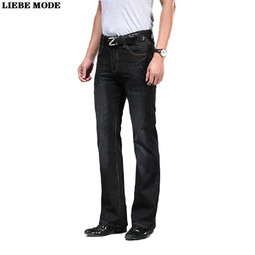 

Mens Regular Fit Black Bootcut Jeans Trousers for Men Work Denim Pants Flare Jeans Homme Business Causal Pantalon Hombre Jean