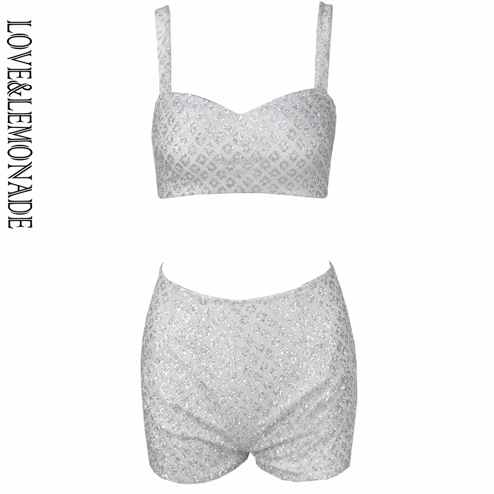 Женский костюм-двойка LOVE &amp LEMONADE серебристый облегающий костюм с