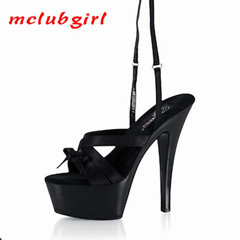 

Mclubgirl 15cm Heels New Round Head One Word Buckle Open Toe Women's Shoes Thin Heel Super High Heel Sexy Sandals LYP