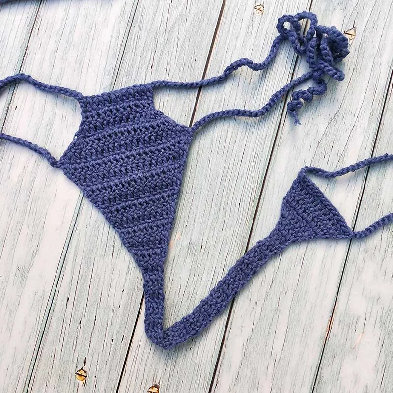 blue bottom Ручной работы крючком микро купальник женский Экстремальный мини сексуальный бикини набор для загара пляж спа бикини - Цвет: blue bottom