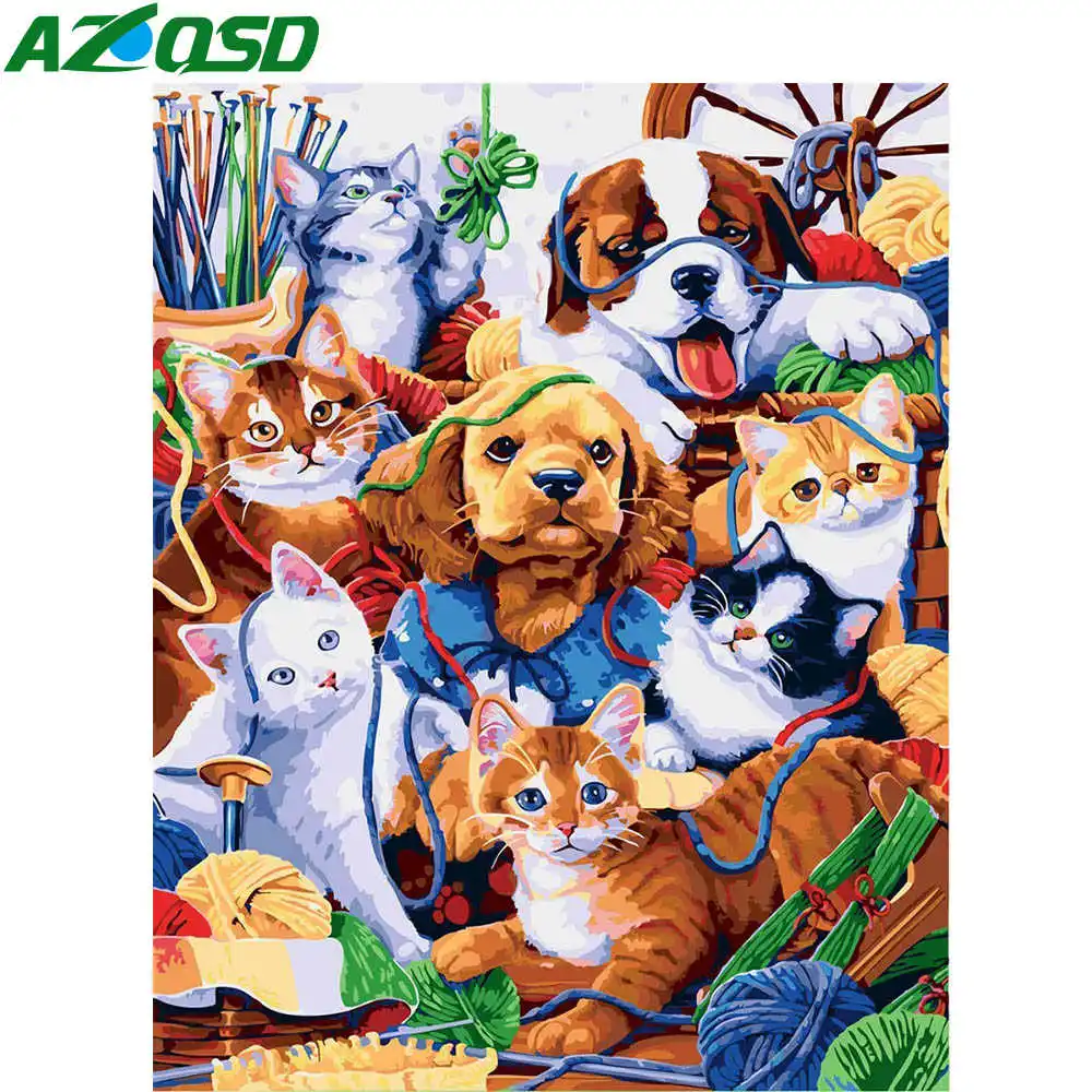

AZQSD DIY картина маслом по номерам собака кошка Ручная роспись холст Современная Настенная картина украшение для дома настенная живопись живо...