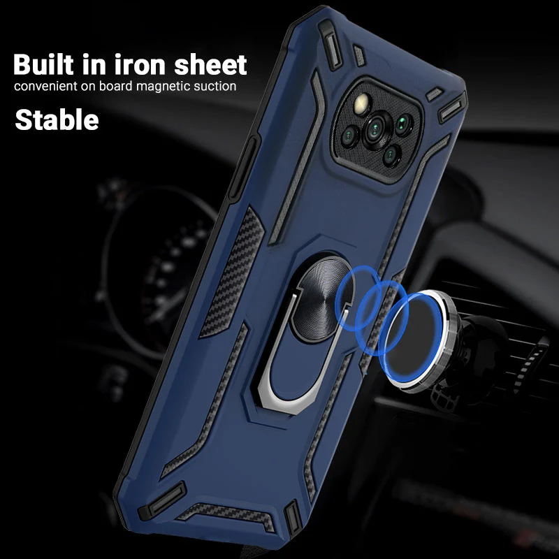 

Poco X3 NFC Shockproof Armor Magnetic Metal Case For Xiaomi Redmi Note 9 8 Pro 9s 9A 9C Ring Cover Case Xiomi Mi Note 10 Lite