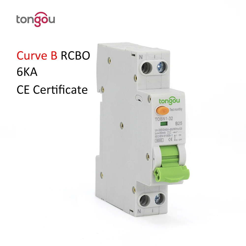 Автоматический выключатель 6KA 18 мм RCBO B Curve 6A 10A 16A 25A 32A 30mA 1P + N остаточного тока с