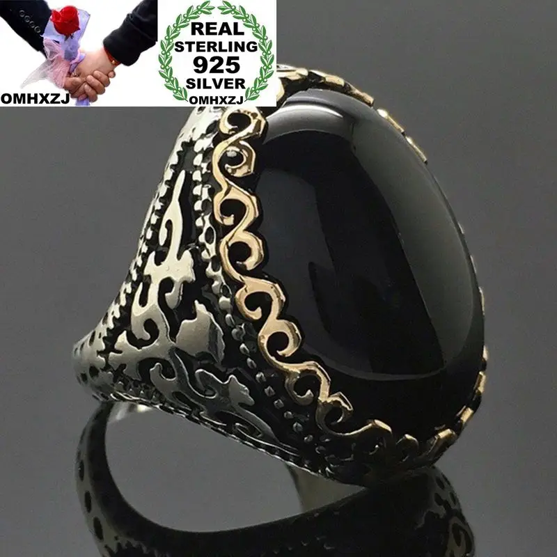 

OMHXZJ Wholesale European Fashion Woman Man Party Wedding Gift Silver Black Gold Oval Taiyin Ring RR311