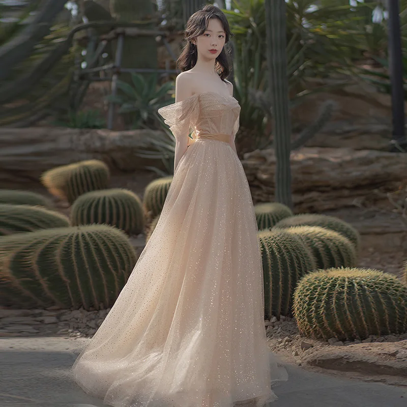 

Women's One-shoulder Evening Gown Dress for Prom Birthday Party Wedding Sequined Mesh Skirt