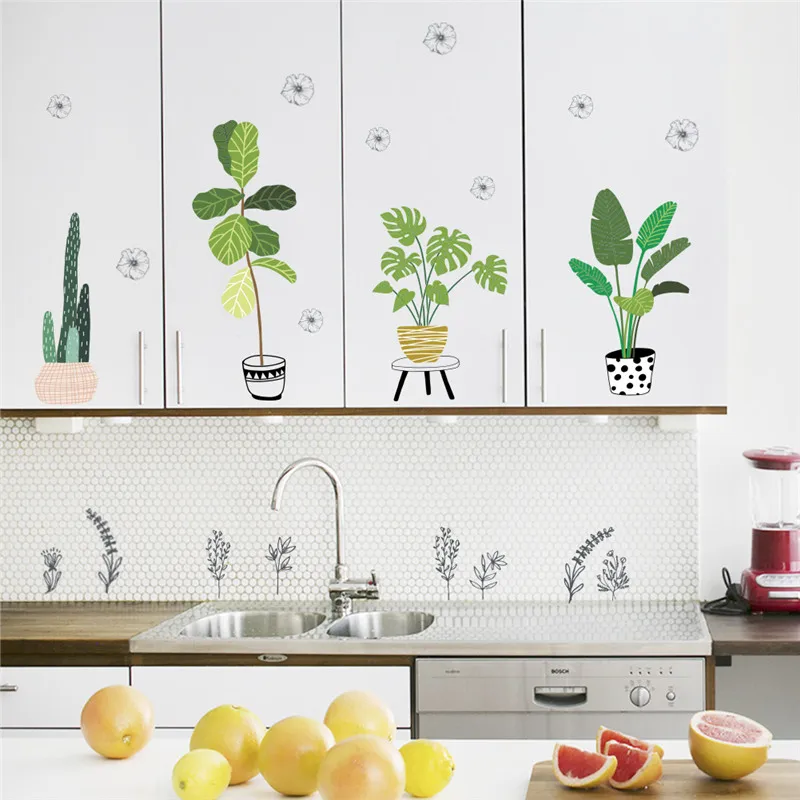 

Green Plants Cactus Flowers Pot Wall Sticker For Office Bedroom Baseboard Home Decor Pastoral Mural Art Pvc Wall Decals