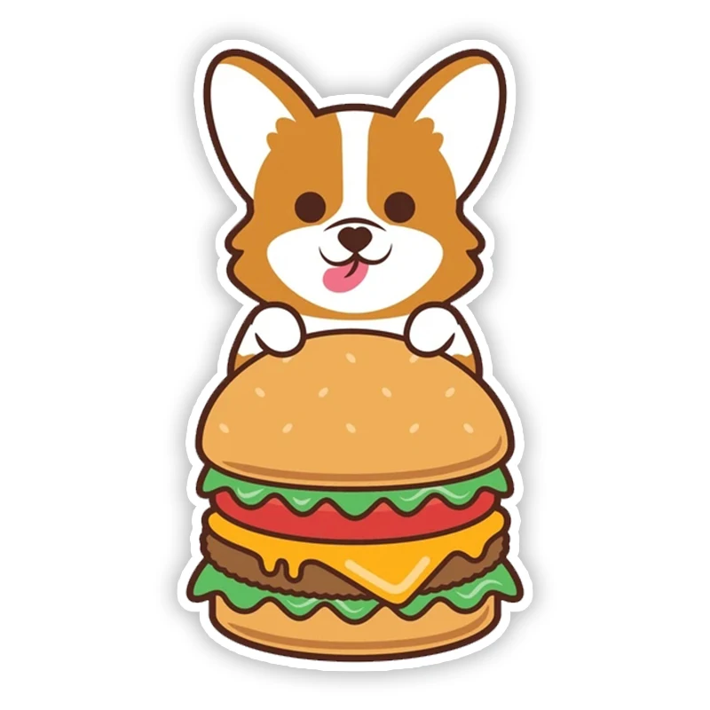 

A0127# 13 cm/17 cm Self-Adhesive Decal Corgi Burger Dog Car Sticker Waterproof Auto Decors on Bumper Rear Window Laptop