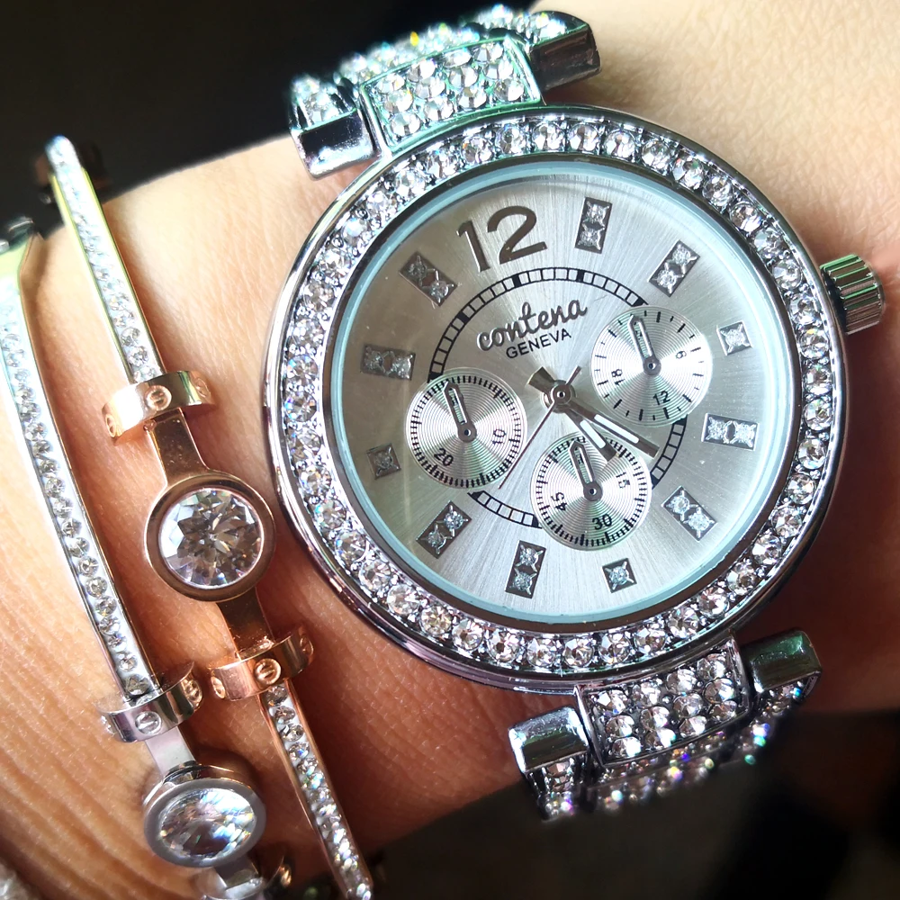 Лидер продаж женские часы модные дизайнерские кварцевые Женева с бриллиантами