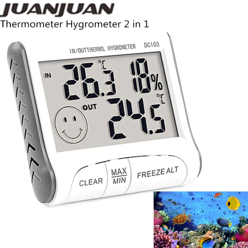 Digital Aquarium Thermometer Hygrometer Humidity Wired Weather Station Indoor Outdoor Temperature Sensor LCD Display with Probe