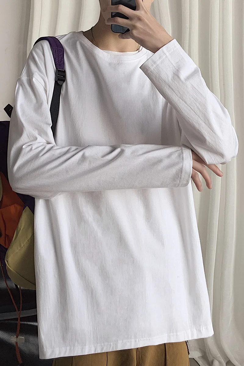 

2021 Solid Color Men White Long Sleeve T shirts Korean Hip Hop Oversized Man Casual Tee Men's Streetwear women T shirts